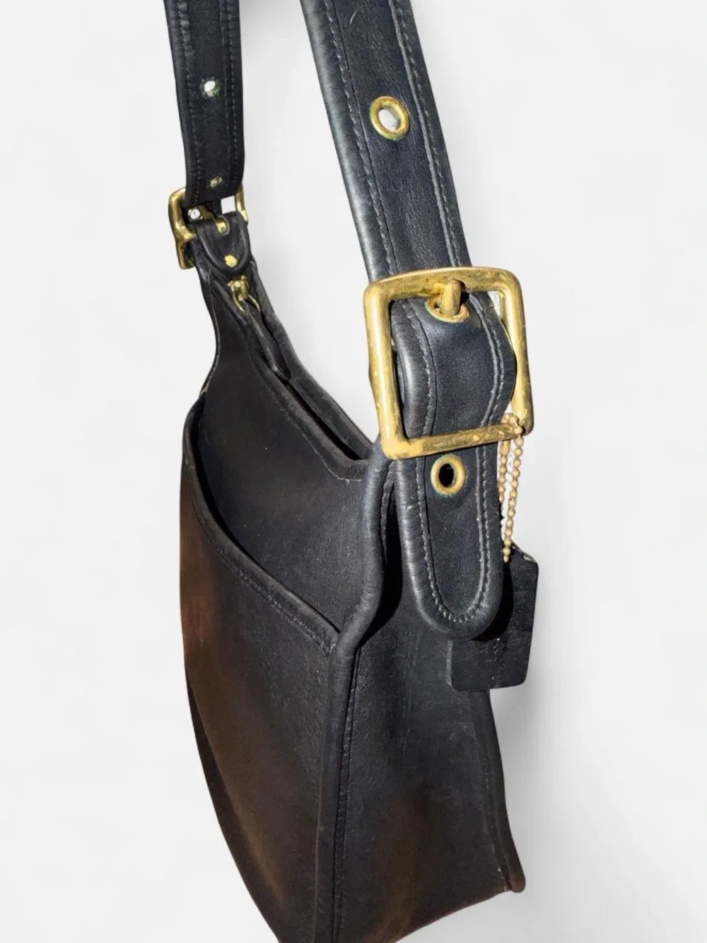 Vintage Coach Black Leather Shoulder Bag with Gold-Tone Hardware